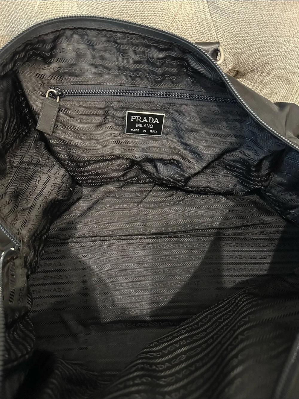 Prada Black Tessuto Weekender Nylon Bag with Leather Trim
